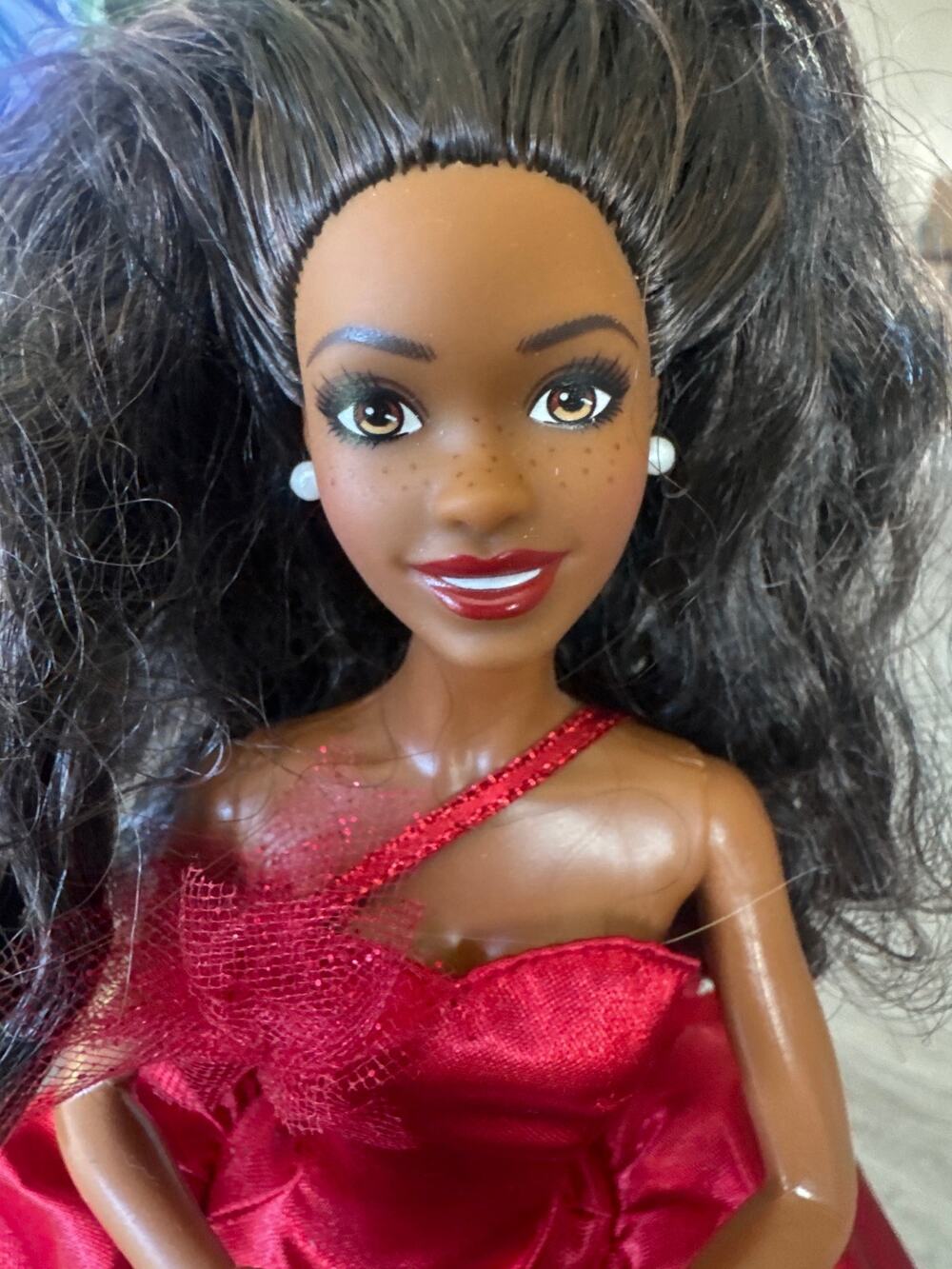 Barbie Black Fashion Doll Red Formal Gown Heels Earrings Brunette Mattel